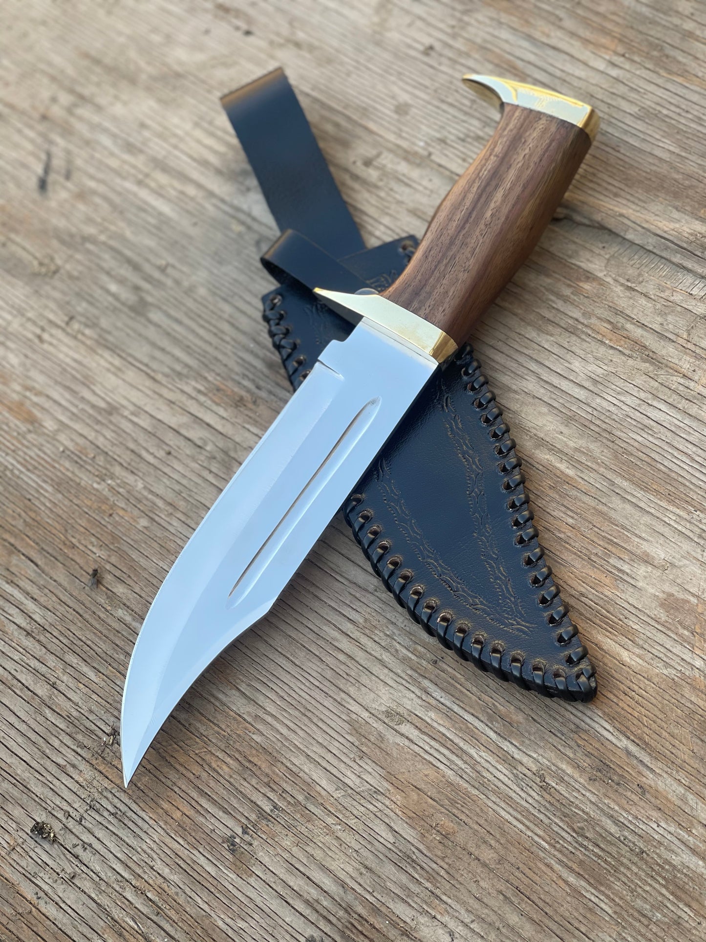 Custom Handmade J2 Steel Bowie Knife with Brass Guard and Rosewood Handle, 13-inch Overall Length, with Leather Sheath”