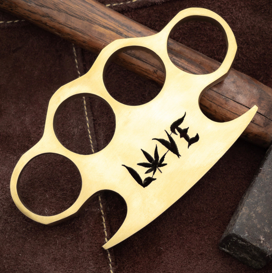 Engraved Brass Knuckle Duster with Leather Case - Perfect Gift Item