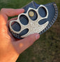 Engraved Brass Knuckles by Woody Knuckles with Leather Case for Self Defense