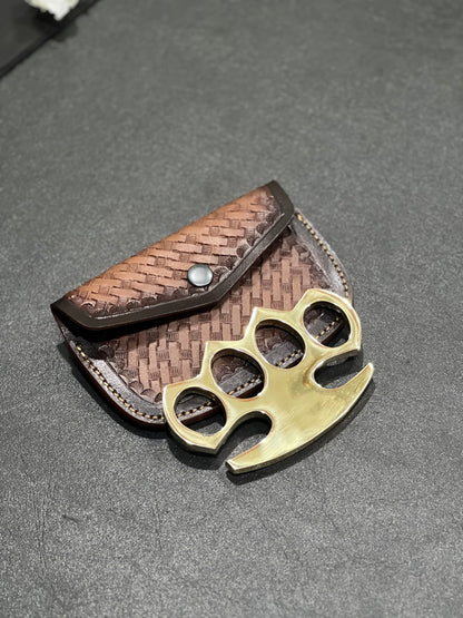 Everyday carry brass knuckles with secure leather case