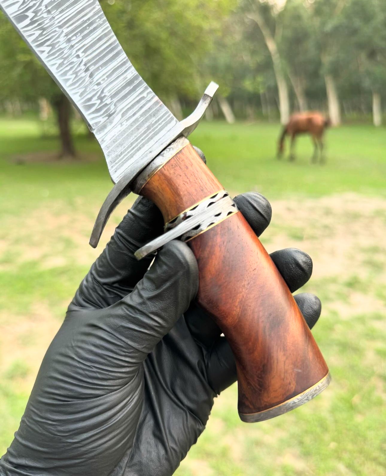 Custom handmade Damascus steel hunting Bowie knife