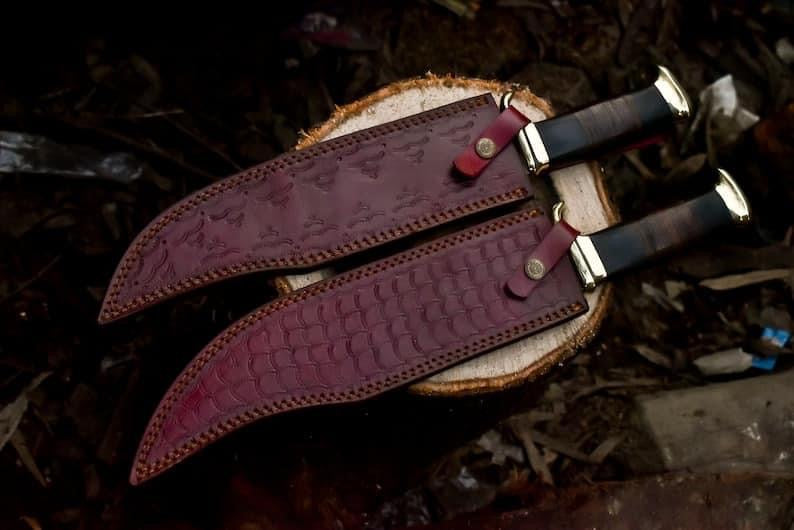 Crocodile Dundee Bowie Knife by Paul Hogan | Custom 16-Inch 440C Steel Blade with Leather and Buffalo Horn Handle, Brass Guard, and Leather Sheath