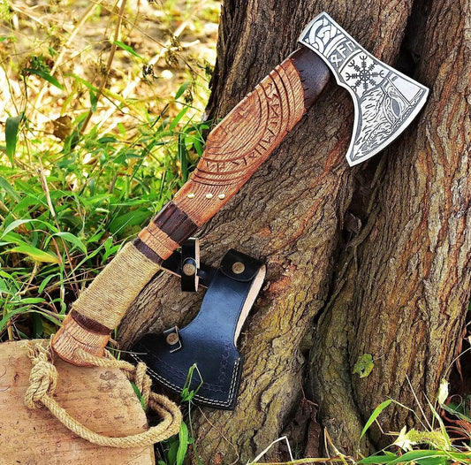 CUSTOM HANDMADE CARBON STEEL VIKING HATCHET TOMAHAWK HUNTING OUTDOOR BEARDED AXE