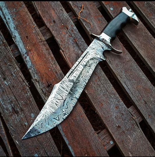 Custom handmade Damascus steel hunting Bowie knife