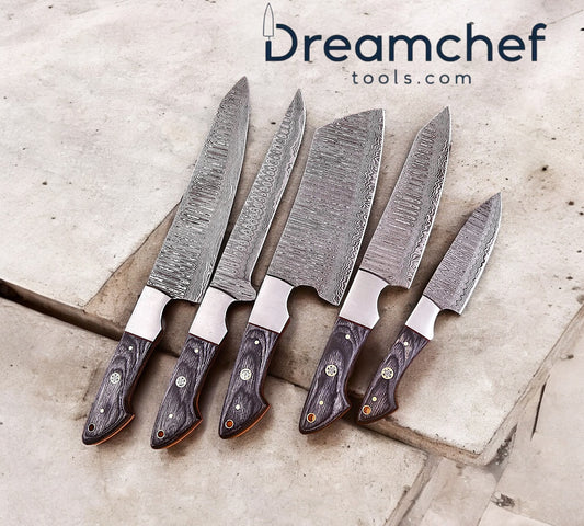 Great Kitchen Knife Set – 13” Handmade Damascus Steel Chef Knife with Pakkawood Handle, Steel Bolster & Leather Sheath