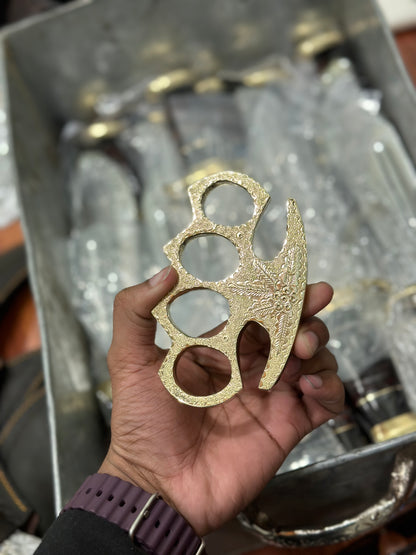 Hand-Engraved Solid Brass Knuckles with Leather Case – Perfect Gift Item