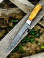 Handcrafted 12" Damascus Fishing Fillet Knife with Olive Wood Handle and Leather Sheath