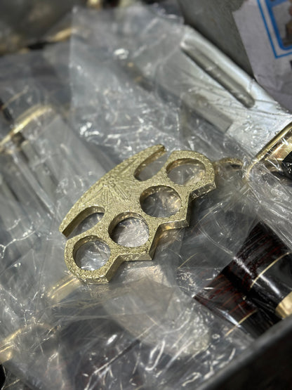 Handmade Brass Engraved Knuckles with Leather Case for Self Defense and EDC