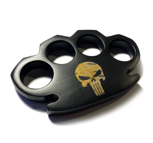 Handmade Engraved Sylo Black Steel Brass Knuckle with Belt Loop Leather Case