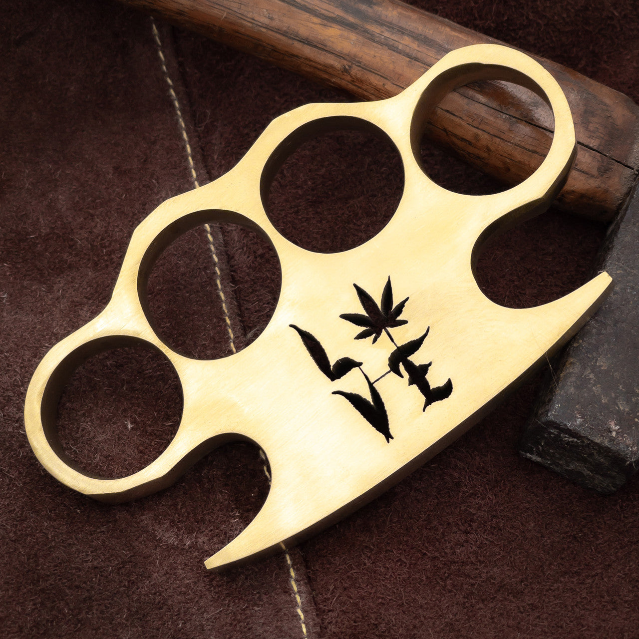 Handmade Engraved Sylo Couple Brass Knuckle with Belt Loop Leather Case