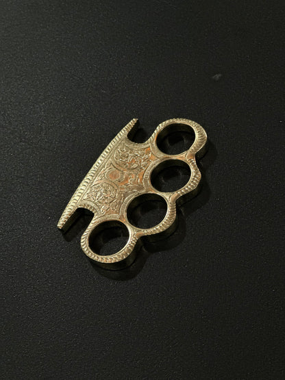 Handmade engraved brass knuckles with leather belt loop case