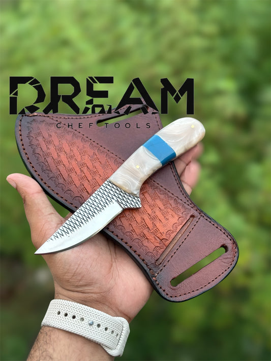 Inside Waistband Knife – 8" Handmade Rasp Tool Steel Blade with Resin Handle & Leather Sheath
