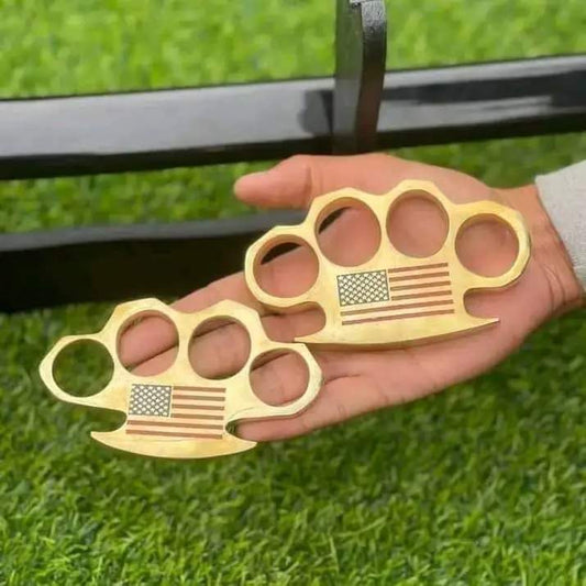 Personalized brass knuckle with US Flag engraving and custom options