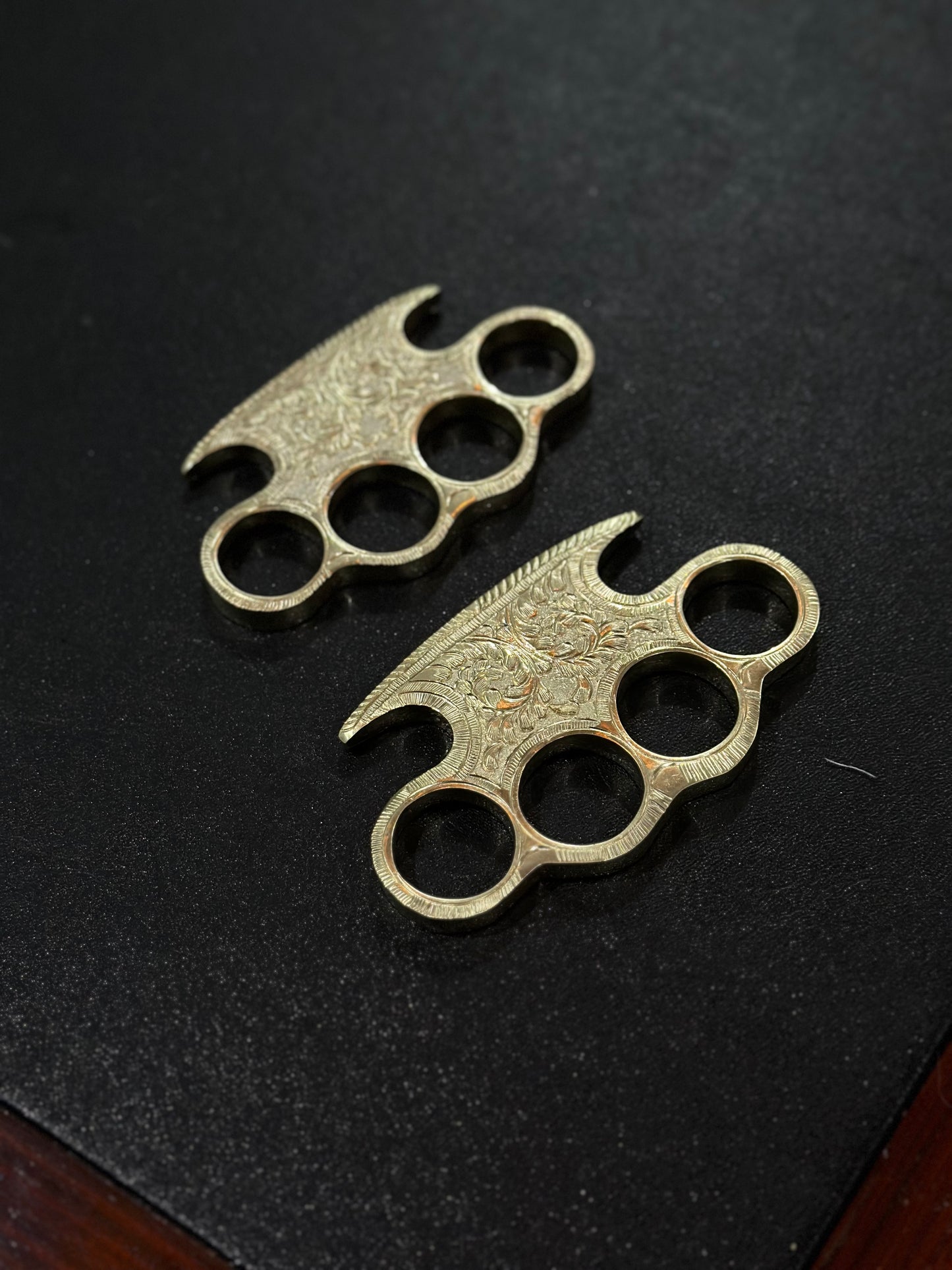 Personalized brass knuckle with custom engraving and high-quality leather case