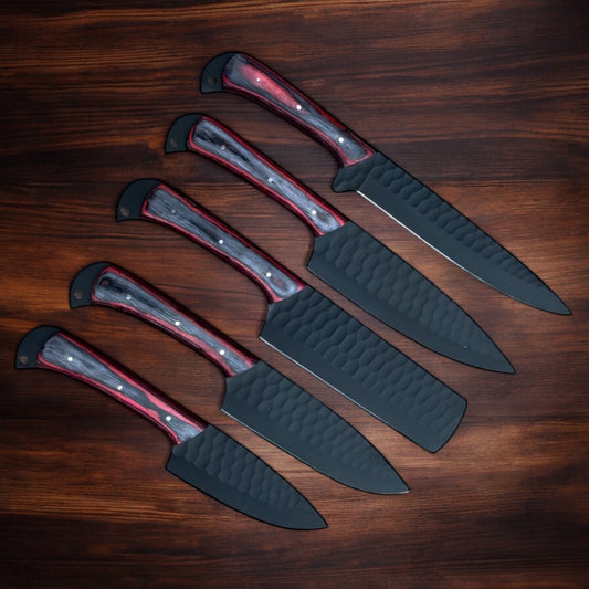 "Premium Custom Chef Knife Set with Stainless Steel Blades & Pakkawood Handles"

