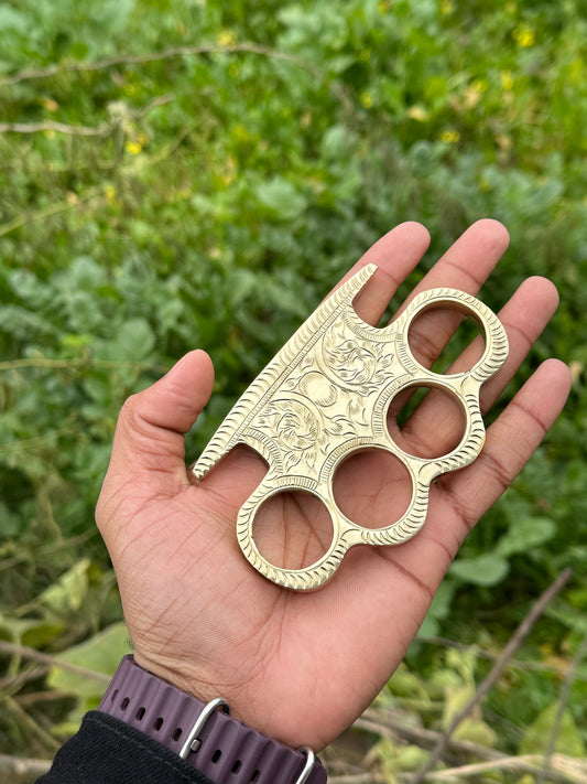 Premium custom handmade brass engraved knuckle with leather case for self-defense