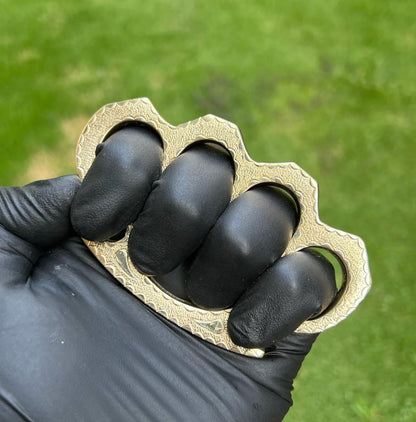 Solid Brass Engraved Knuckles with Leather Case for Everyday Carry
