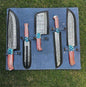 "Texas flag Damascus steel knife set with forged stainless steel blades"

