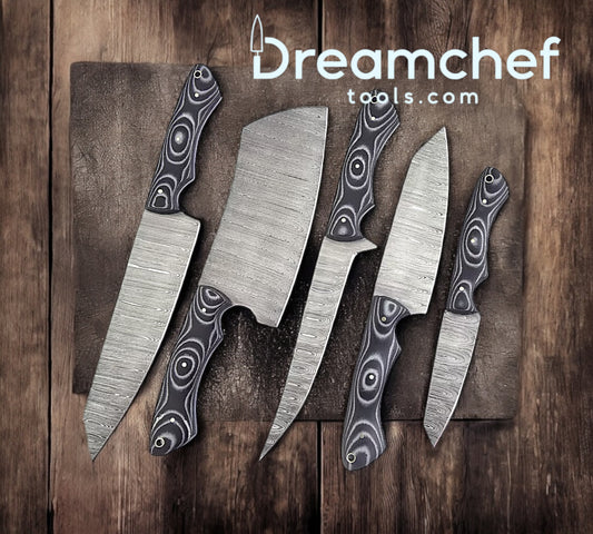 Best Japanese Knives Set – 13” Handmade Damascus Steel Chef Knife with 8” Blade, Wooden Handle & Leather Sheath