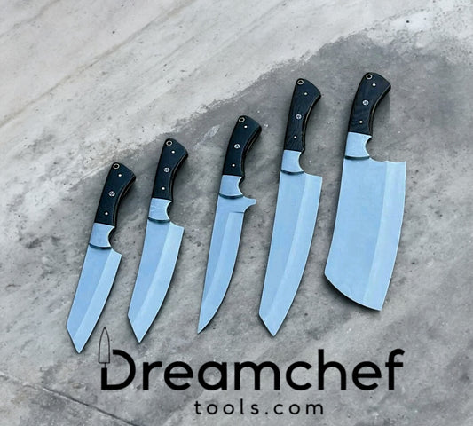 Chef's Knife Set – 13” Handmade J2 Steel Chef Knife with Epoxy Resin Handle, Steel Bolster & Leather Sheath