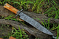 Custom Handmade Damascus Steel Hunting Bowie Knife with 15" Blade, Damascus Steel Guard, Bone Handle, and Leather Sheath