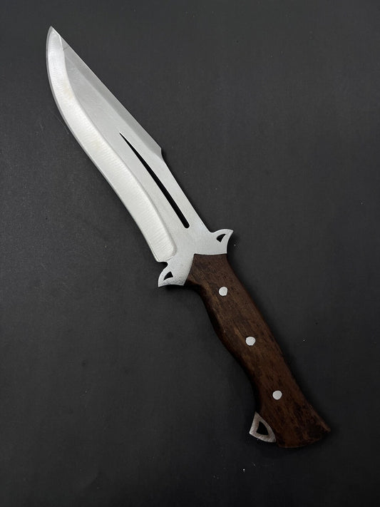 J2 Steel Hunting Bowie Knife with Rosewood Handle and Leather Sheath – Premium Outdoor Knife