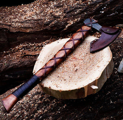 RAGNAR VIKING AXE Larp Forged Halloween Gift Camping Axe Christmas Gift with Rose Wood, Viking..