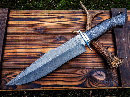 Custom handmade Damascus steel hunting Bowie knife