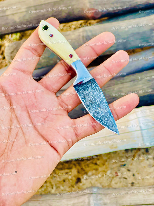 Custom handmade Damascus steel skinning knife