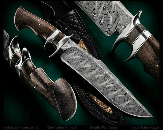 Custom handmade Damascus steel hunting Bowie knife