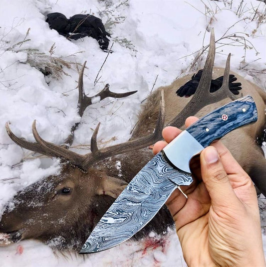 Custom Handmade Damascus Steel Hunting Skinning Knife