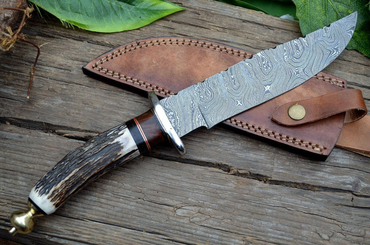 Custom Made Hand Forged Damascus Steel Hunting Combat Bowie Knife