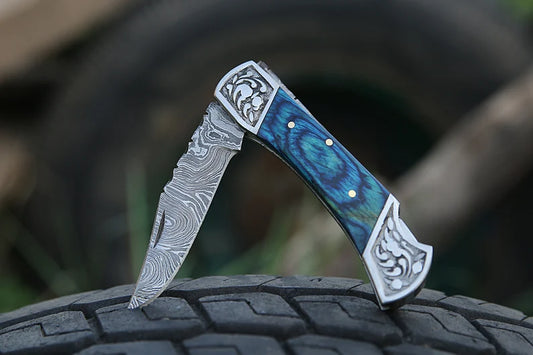 Custom handmade Damascus steel folding knife