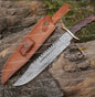 Handmade Forged Damascus Steel Hunting Bowie Rambo Knife With Wood Handle