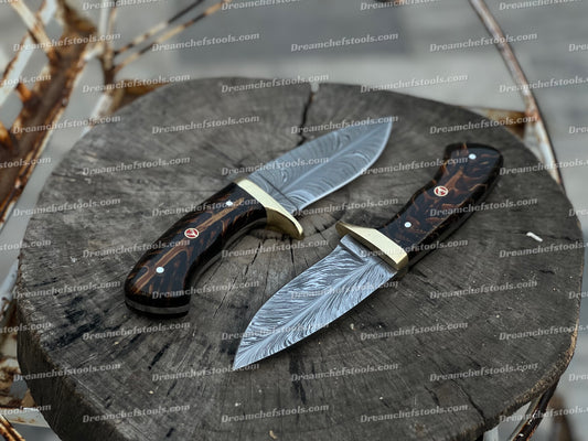 Custom handmade Damascus steel hunting knife