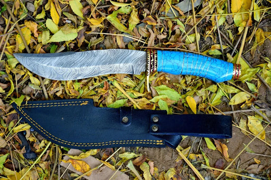 Custom handmade Damascus steel kukri knife