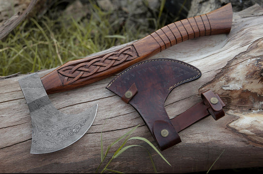 Custom handmade Damascus steel axe