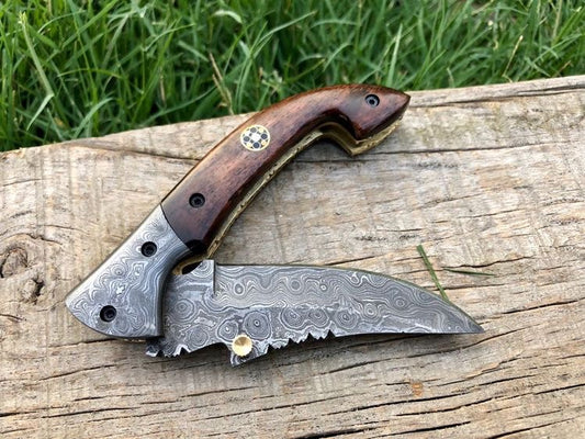 Custom Handmade Raindrop Damascus Blade EDC Folding Pocket Knife