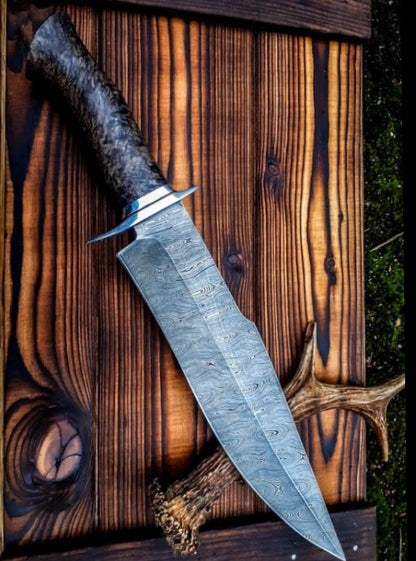 Custom handmade Damascus steel hunting Bowie knife