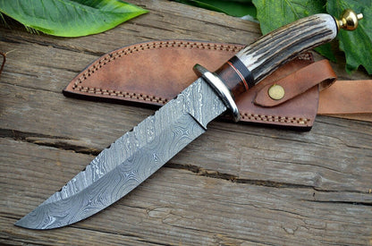 Custom Made Hand Forged Damascus Steel Hunting Combat Bowie Knife