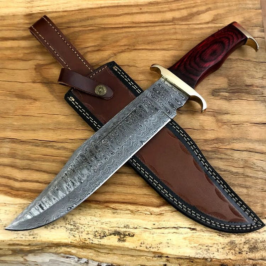 Damascus Steel Custom Handmade Hunting Bowie Knife