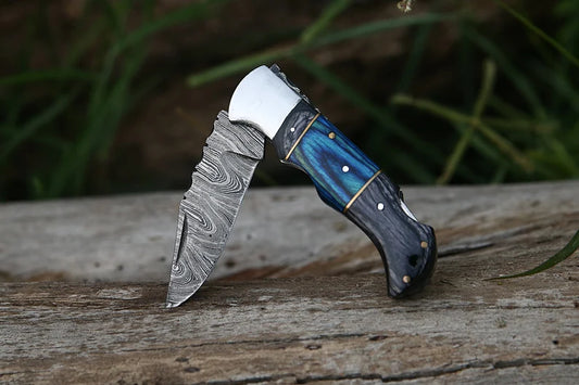 Custom handmade Damascus steel folding knife