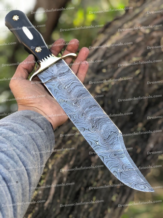 Custom handmade Damascus steel hunting Bowie knife