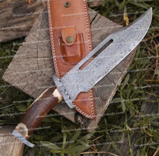 DAMASCUS Steel Hunting Bowie Rambo Knife