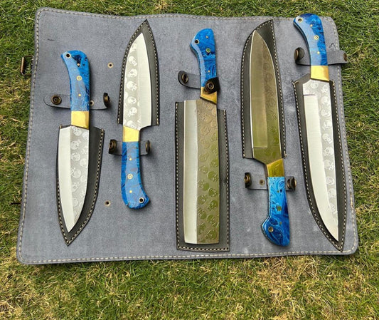 pieces Custom made D2 steel laser Etched Blades chef knives set