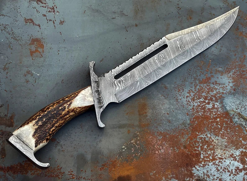 Hunting Knife Hand Forged Damascus Steel Custom Made Bowie Knife