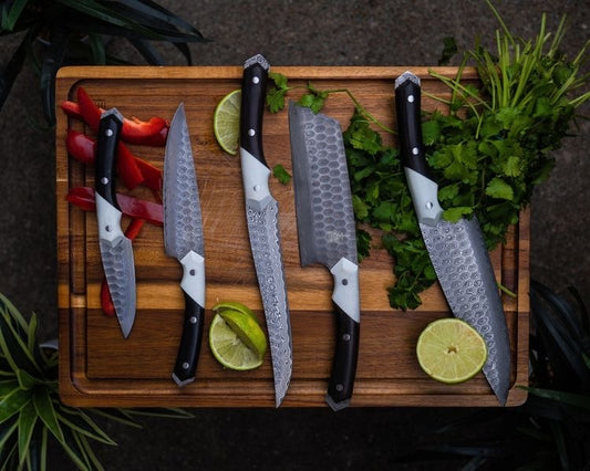 custom handmade damascus steel kitchen set