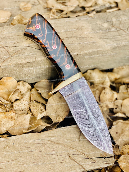 Custom handmade Damascus steel hunting knife