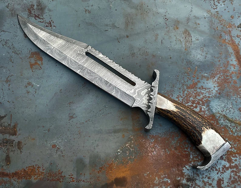 Hunting Knife Hand Forged Damascus Steel Custom Made Bowie Knife