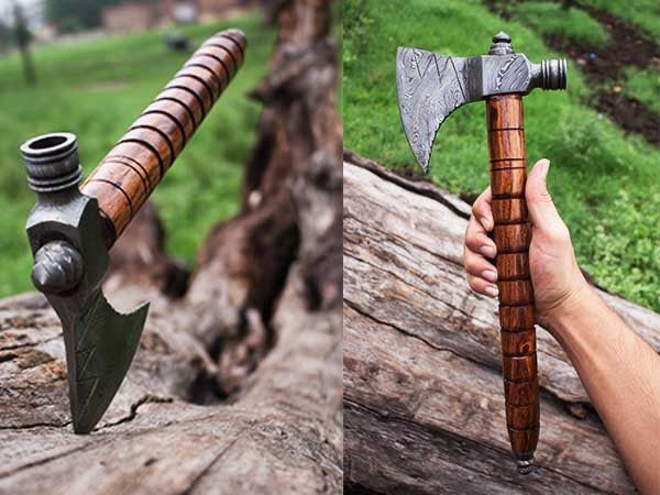 Custom handmade Damascus steel smoking axe